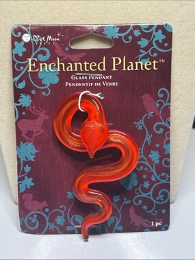 Rare Enchanted Planet Red Glass Snake Pendant by Blue Moon Jewerly Project